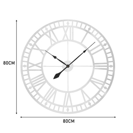 80CM Roman Numerals Metal Wall Clock, Silver