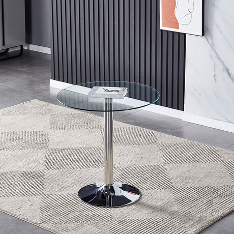 Silver Round Clear Glass Dining Table