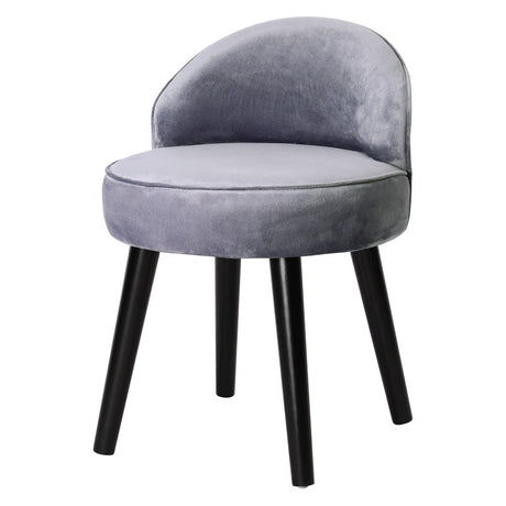 Grey Vintage Dressing Table Stool Velvet Seat Rubber Wood Legs