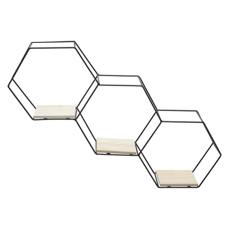 3 Tier Hexagonal Wall Shelf Iron Wood Modern Storage Decorative
