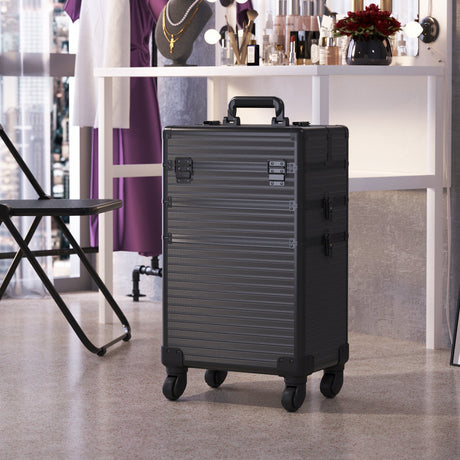 3in1 Cosmetic Train Case with Detachable Beauty Storage Box,Black