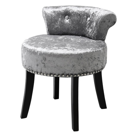 Silver Grey Luxury Ice Velvet Vanity Stool Padded Seat Dressing Chair