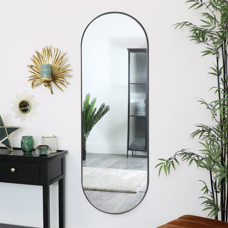 Modern Oval Metal Full Length Wall Mirror Black