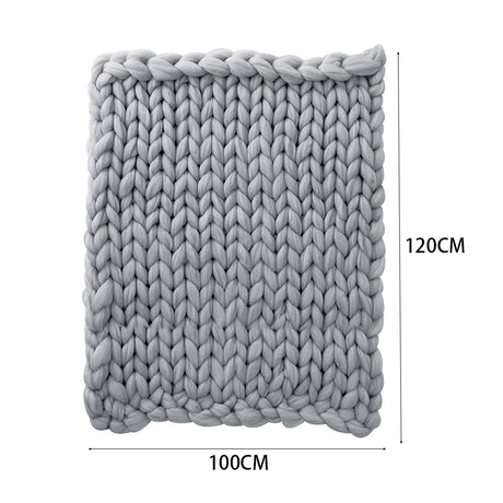 Warm Chunky Wool Yarn Knitted Thick Blanket, Grey 100x120CM