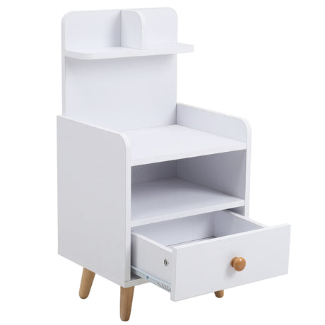 Modern Bedside Table with Drawer and Shelf Compact Storage Nightstand