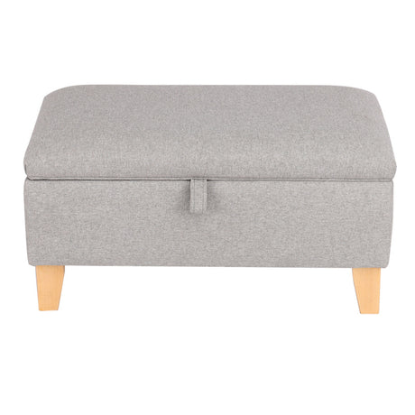 2 in 1 Linen Storage Organizer Ottoman Footstool with Hinged Lid Wooden Legs