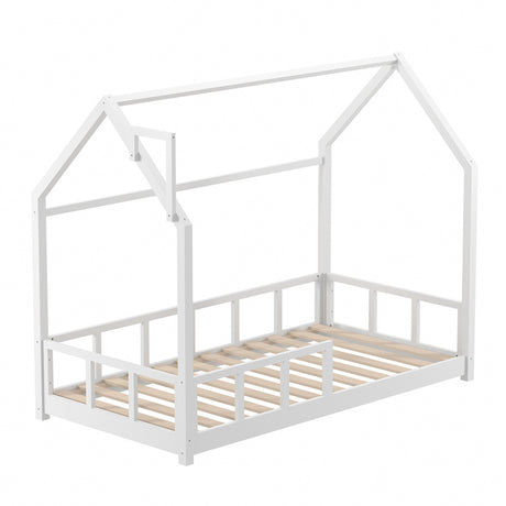 Kids House Bed Solid Pine Low Frame With Guardrails Safe Sleep