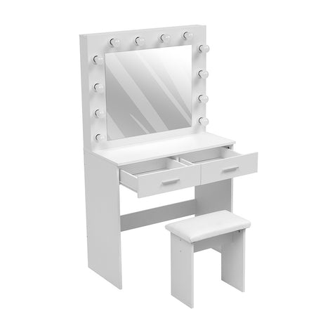 Hollywood Dressing Table with LED Mirror 12 Bulbs Drawers and Stool