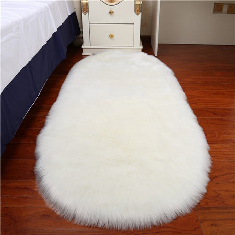 Oval Faux Fur Sheepskin Fluffy Floor Rug, White 60x90CM