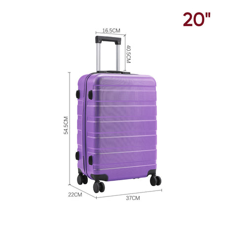 Purple 20 inch Hard Shell Rolling Luggage Trolley Travel Case