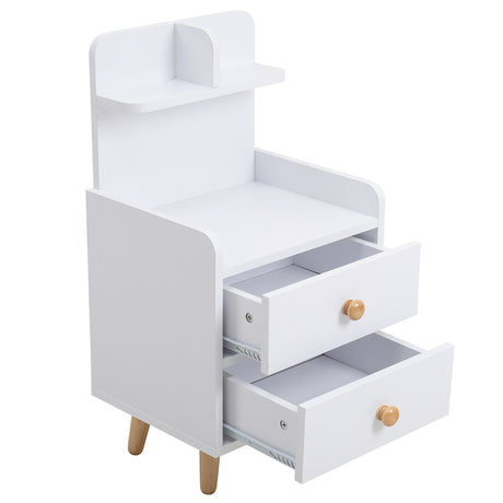 Modern Wood Bedside Table with Two Drawer and Shelf Legs
