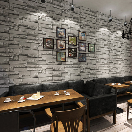 Stacked Brick Wallpaper Realistic 3D Effect Rustic Feature Wall Covers, Dark Grey