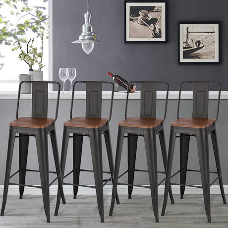 Set of 4 Metal Frame Vintage High Bar Stool