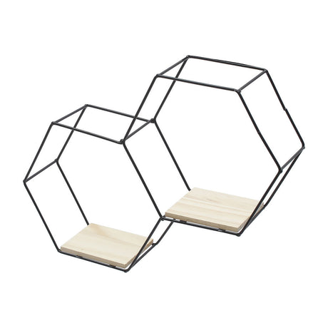 Hexagonal Wall Shelf Modern Iron Wood Storage Frame Decorative