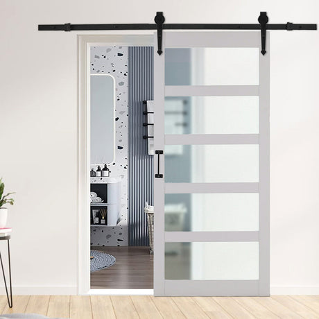 White Farmhouse Style MDF Wooden Barn Door with 183cm Sliding Kit