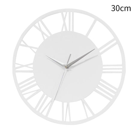 30CM Large Elegant Roman Numerals Open Round Wall Clock, White and  Silver