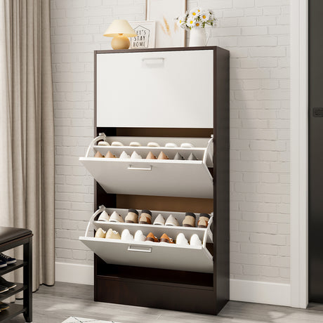 3 Layer Wooden Shoe Rack Drawer Shoes Shelves