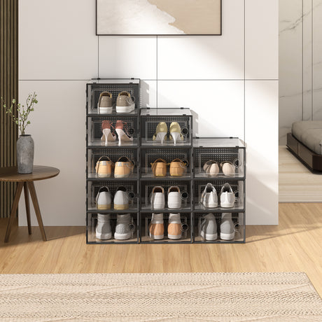 Set of 12 Plastic Transparent Stackable Shoe Storage Box