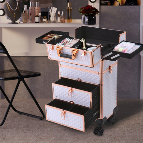 Expandable 4in1 Cosmetic Trolley Case with Detachable Beauty Storage Box