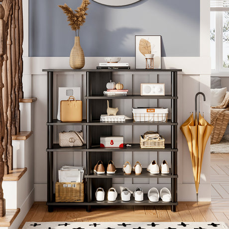 Black Open Style Wood Shoe Rack
