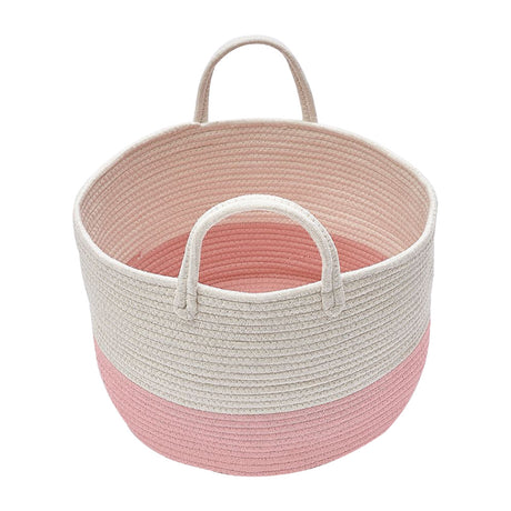 Cotton Laundry Basket with Large Capacity Pom-Pom Handle and Foldable Design