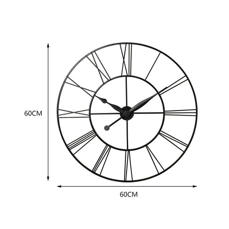Large Wall Clock  Rustic Roman Numeral, Dark Grey 60CM