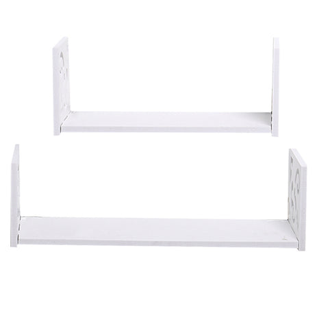 Set of 2 White U Shaped Floating Wall Shelves Carved Display Set