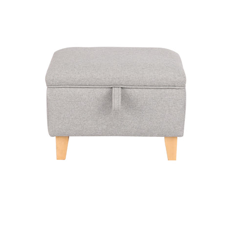 2-in-1 Linen Storage Organizer Ottoman Footstool with Cushion and Rubberwood Legs