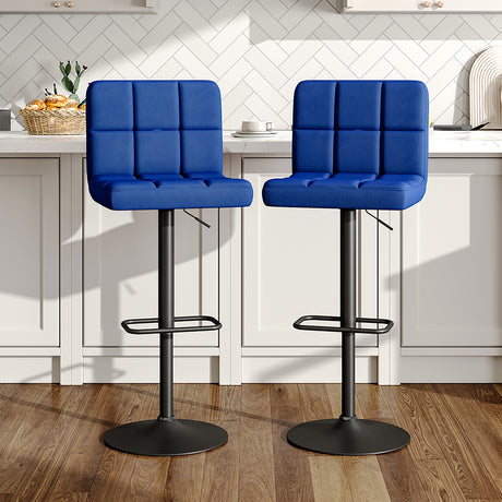 Blue 2 Pcs Velvet Upholstery Bar Stools High chairs Breakfast Dining stools with Low Backrest