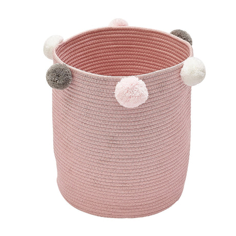 Woven Cotton Rope Storage Basket with Edge Hairball Decoration