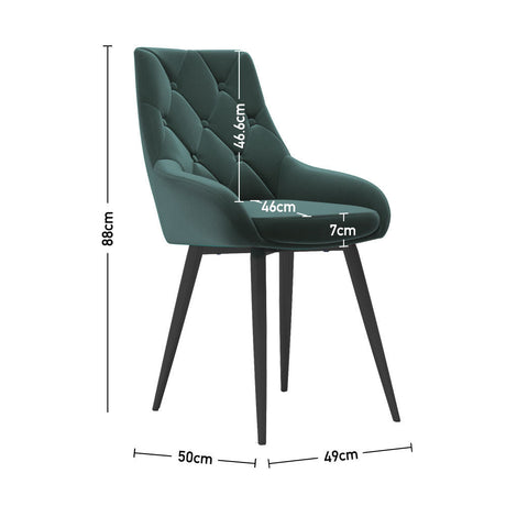 Set of 2 Green Velvet Metal Legs Button Upholstered Dining Chair