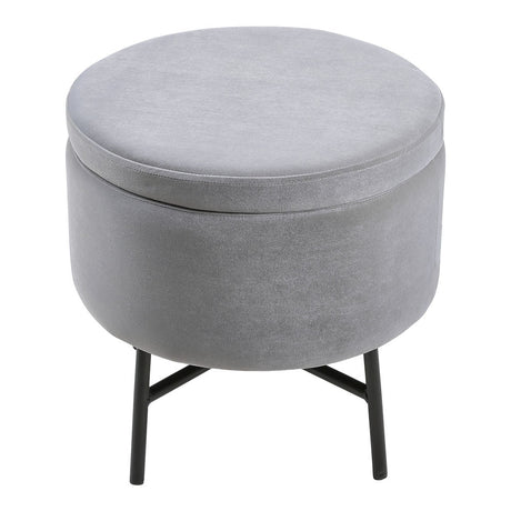 Grey Velvet Storage Ottoman with Lift-Up Lid and Metal Base