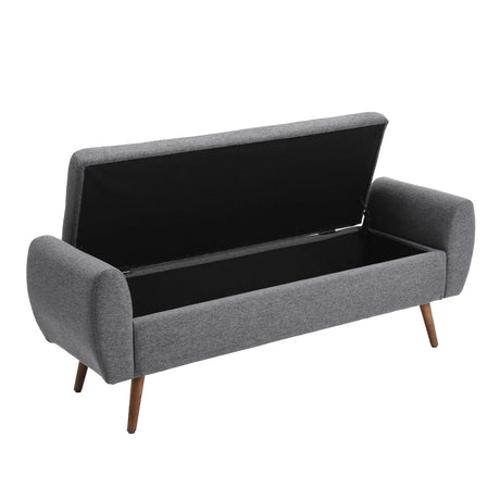 Linen Upholstered Storage Bench with Hidden Storage and Cushioned Seat
