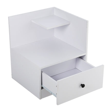 Urban Style Wooden Bedside Table with Drawer and Shelves