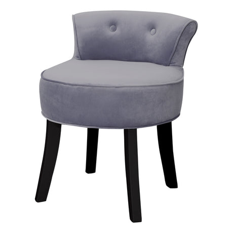 Velvet Buttoned Vanity Stool with Plush Seat and Curved Backrest