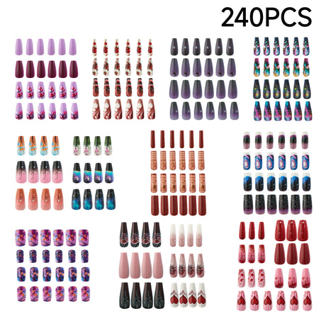 240PCS Colourful Press On Nails Glossy Fake Nails DIY Manicure Set