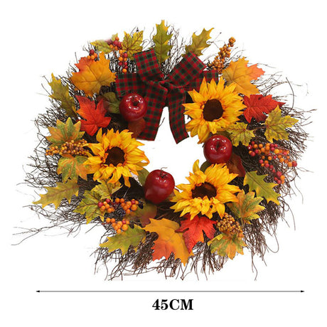 Christmas Halloween Artificial Maple Wreath Rattan with LED Light, Sunflower 45CM