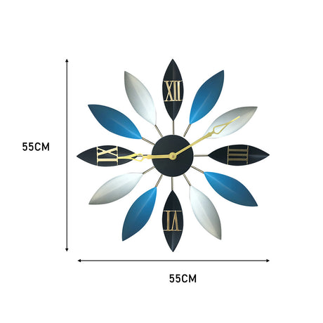 Large Vintage Flower Wall Clock Home Art Decor, Blue
