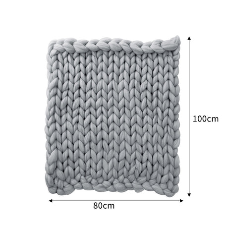 Warm Chunky Wool Yarn Knitted Thick Blanket, Grey 80x100CM