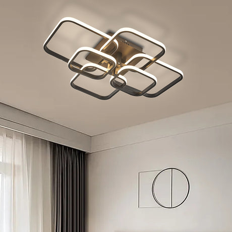 Modern Square LED Ceiling Lamp Chandelier Light, Black Frame-6 Head Dimmable