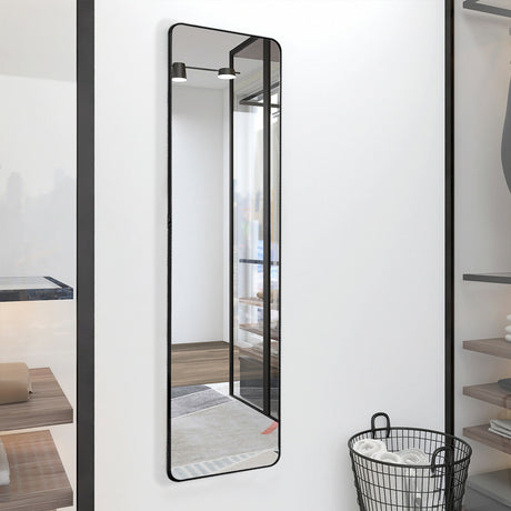 Black 155cm  Modern Rectangle Metal Floor Mirror