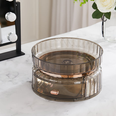 360? Rotating Makeup Cosmetic Organizer with Drawer, Grey