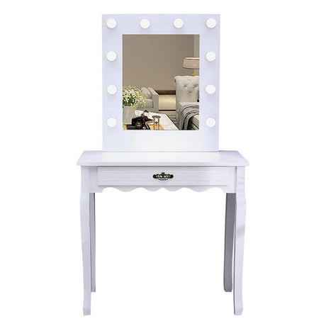 Modern White LED Vanity Dressing Table with Mirror Stool 4 Drawers