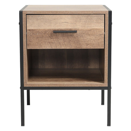 Industrial Bedside Table Nightstand with Drawer Open Shelf