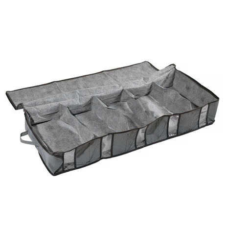 Grey Under-bed Storage Organizer with 5 Compartments Zip Closure Handles