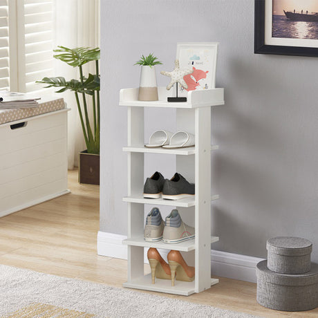 5 Tier White Wood Shoe Rack Storage Shelf