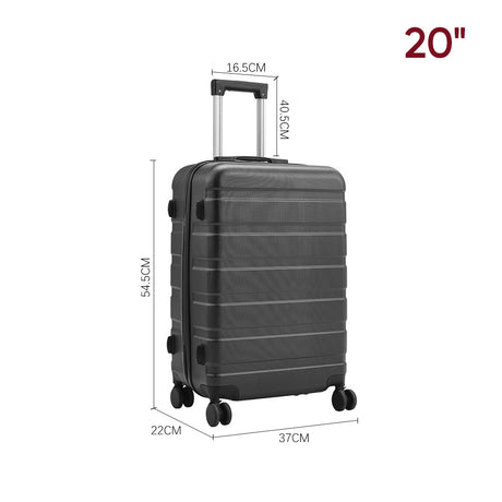 Black 20 inch Hard Shell Rolling Luggage Trolley Travel Case
