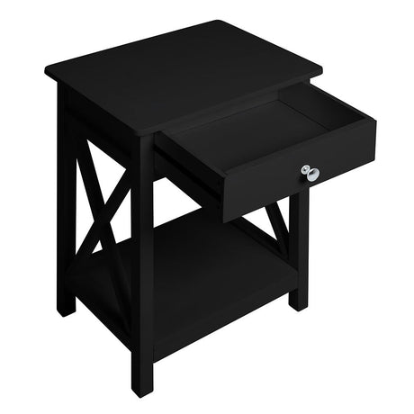 Vintage X Frame Wooden Nightstand Side Table with Drawer