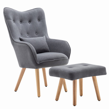 Upholstered Armchair with Footstool Velvet High Back Chair