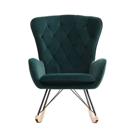 Chic Rocking Chair with Faux Wool Upholstery Adjustable Cushion Metal Frame